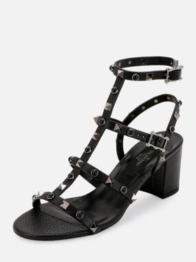 Valentino Garavani Rockstud Black Calfskin
Ankle Strap Sandals Size 37